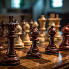 Fototapeta premium Chess Set Classic color grading wooden pieces soft 