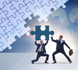 Concept of businessman with missing jigsaw puzzle piece