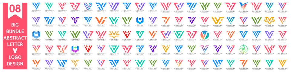 collection abstract letter V logo design. modern logotype V design with colorful. vector illustration