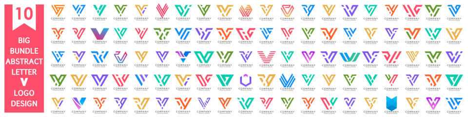 collection abstract letter V logo design. modern logotype V design with colorful. vector illustration