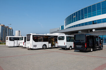 Modern buses at the bus station on a clear day