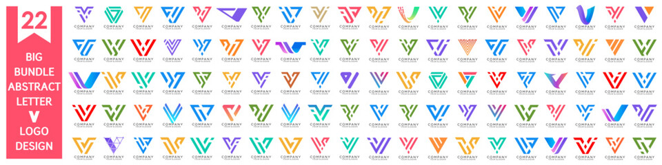 collection abstract letter V logo design. modern logotype V design with colorful. vector illustration