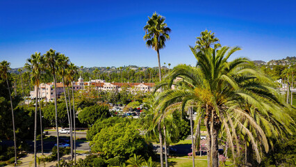Fototapeta premium The famous Palm Trees of Beverly Hills - aerial view - Los Angeles Drone footage - aerial photography