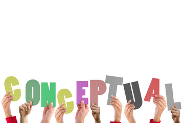 Digital png illustration of hands holding conceptual text on transparent background