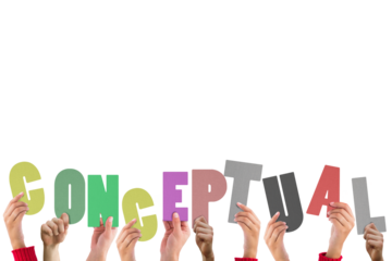 Digital png illustration of hands holding conceptual text on transparent background