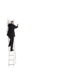 Digital png photo of caucasian businessman climbing ladder with copy space on transparent background © vectorfusionart