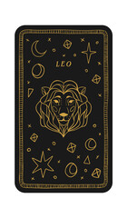 Digital png illustration of black card with yellow lion and leo text on transparent background