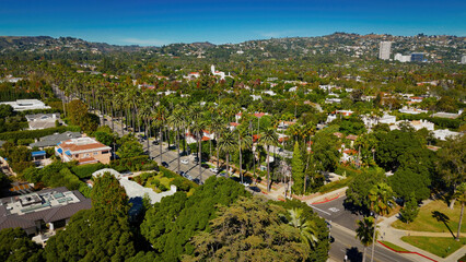 Fototapeta na wymiar Aerial view over Beverly Hills in Los Angeles by drone - aerial photography