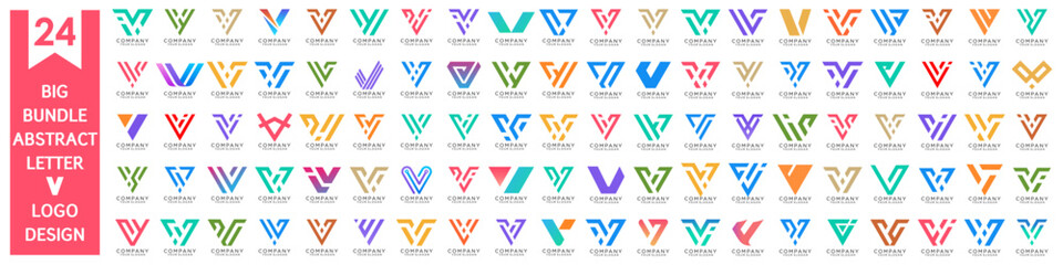 collection abstract letter V logo design. modern logotype V design with colorful. vector illustration