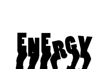 Digital png illustration of hands and energy text on transparent background