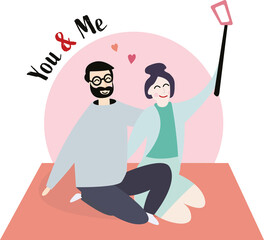 Digital png illustration of couple doing selfie and you and me text on transparent background