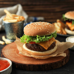 Delicious Homemade Burgers of Beef, Cheese, and Vegetables
