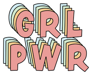 Digital png illustration of colourful grl pwr text on transparent background