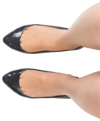 Digital png photo of feet and shoes of asian businesswoman standing on transparent background