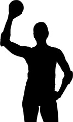 Digital png silhouette of sportswoman holding ball on transparent background