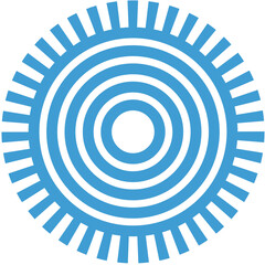 Digital png illustration of blue circle with rays on transparent background