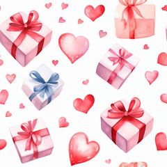 Heart Gift Watercolor Pattern in Valentine's Day