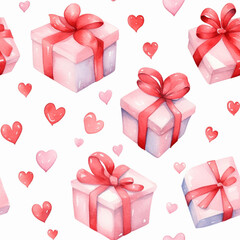 Heart Gift Watercolor Pattern in Valentine's Day