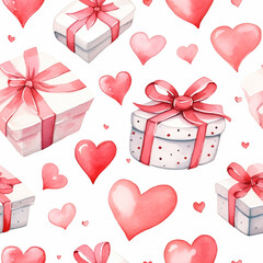 Heart Gift Watercolor Pattern in Valentine's Day