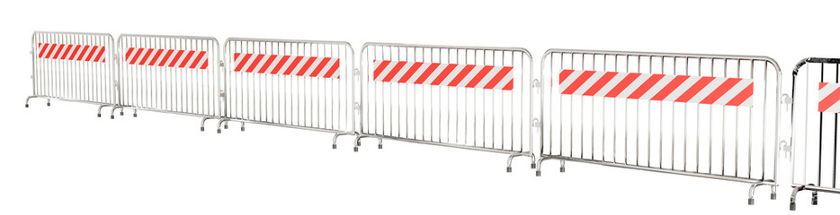 Transparent PNG format exhibits a crowd control metal barrier in isolation.