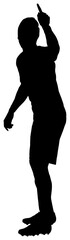 Digital png silhouette of male football player pointing with finger on transparent background - obrazy, fototapety, plakaty