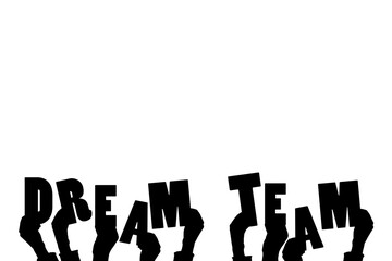 Digital png illustration of hands holding dream team text on transparent background