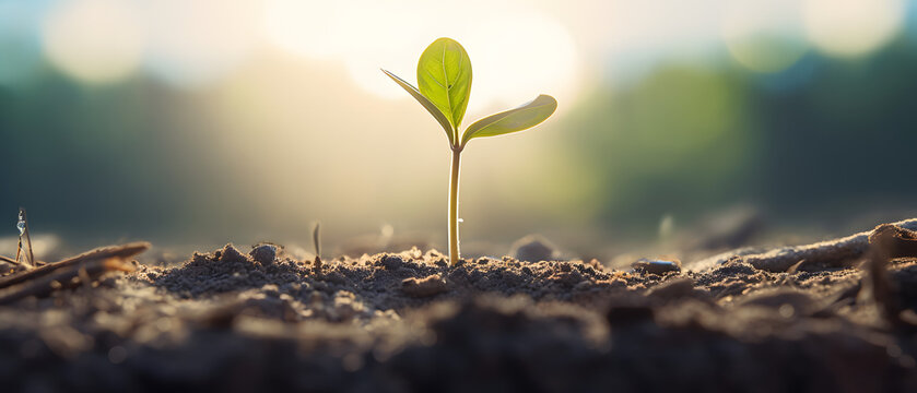 A Bean Sprout Growing In The Sun, Low Angle Shot