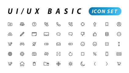 Basic User Interface Essential Set. ui/ux Line Outline Icons. For App, Web, Print. Editable Stroke.