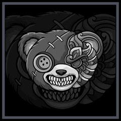 Monochrome Voodoo bear mandala arts isolated on black background