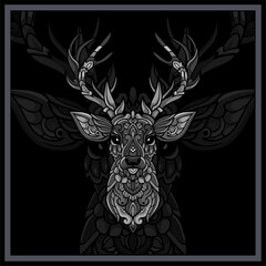 Monochrome Deer head mandala arts isolated on black background