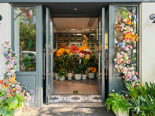 entrance into a small flower shop