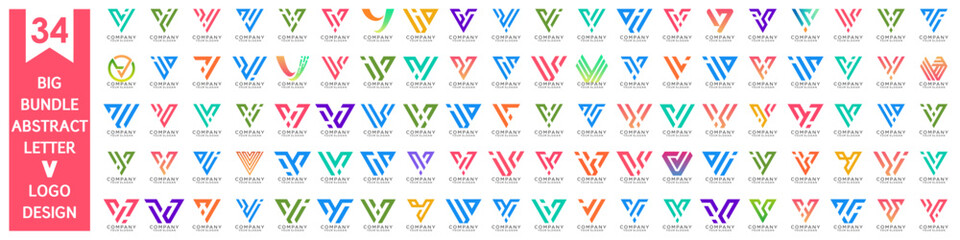 collection abstract letter V logo design. modern logotype V design with colorful. vector illustration
