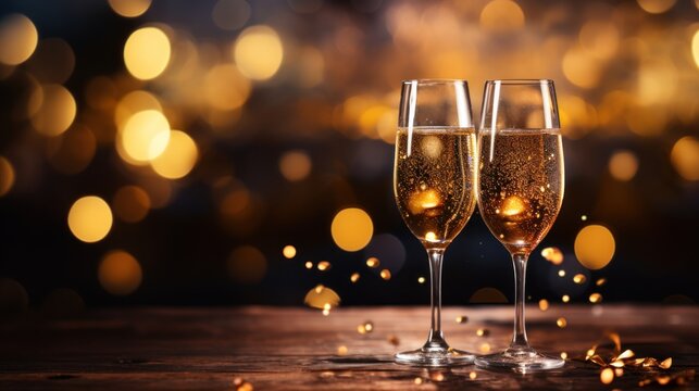 Celebration toast with champagne.New Year's cards.