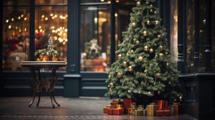 Christmas tree in a shop entrance