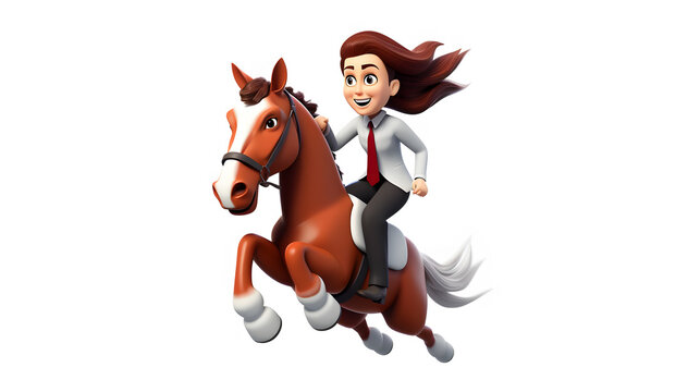 business man riding horse 3d cartoon on a white background