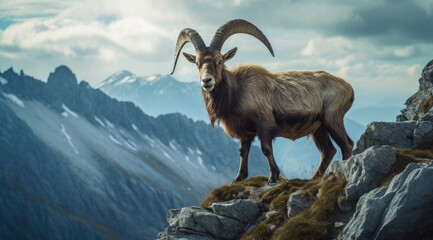 Fototapeta premium Ibex in its natural habitat, wildlife photography. Generative AI