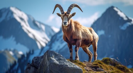 Ibex in its natural habitat, wildlife photography. Generative AI