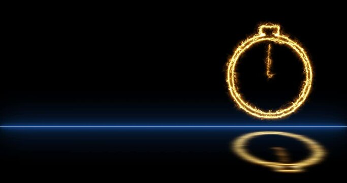 
Burning fire-like stopwatch icon motion graphic on a black background in 4K. Stopwatch clock animation in UHD. Timer stop dial start and stop a stock video.
