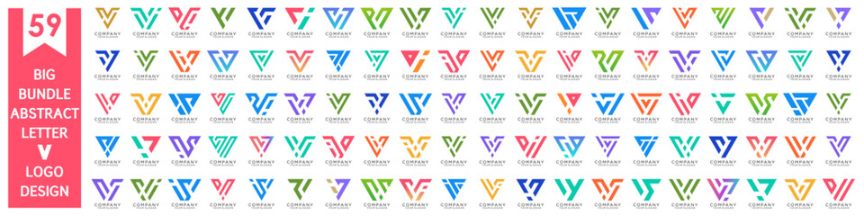collection abstract letter V logo design. modern logotype V design with colorful. vector illustration