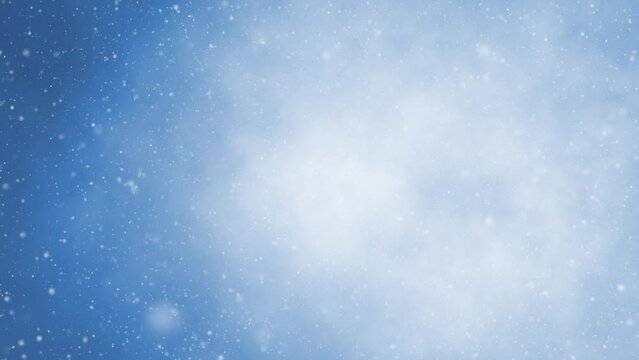 Blurred white blue cloud with loop realistic snowfall motion background.