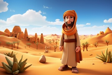 Fototapeta na wymiar 3D Muslim men on the desert cartoon