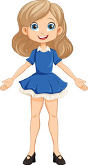 Cheerful Girl Cartoon Character Standing and Smiling