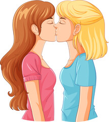 Lesbian couple cartoon kissing