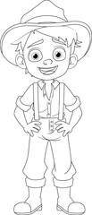 Smiley Cowboy in Country Farmer Clothes for Coloring
