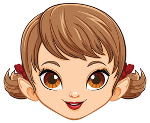 Cute Girl Cartoon Head with Brown Hair