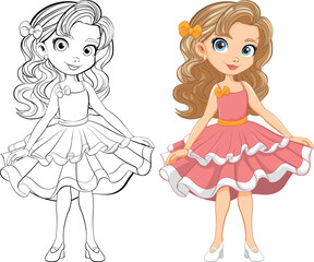 Beautiful Woman Cartoon Character in Fancy Cocktail Party Dress