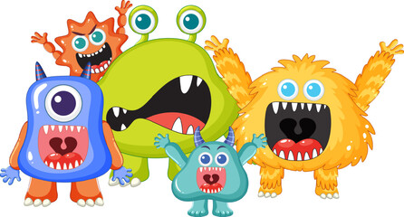 Adorable Cartoon Alien Monsters and Their Friends