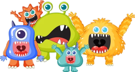 Fotobehang Kinderen Adorable Cartoon Alien Monsters and Their Friends