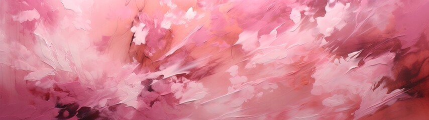 Abstract Oil Painting in Deep Pink and White with Red Accents