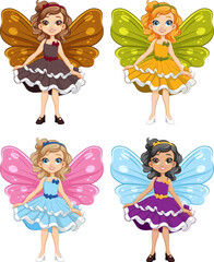 Fantasy Fairy Cartoon Characters in Princess Party Outfits